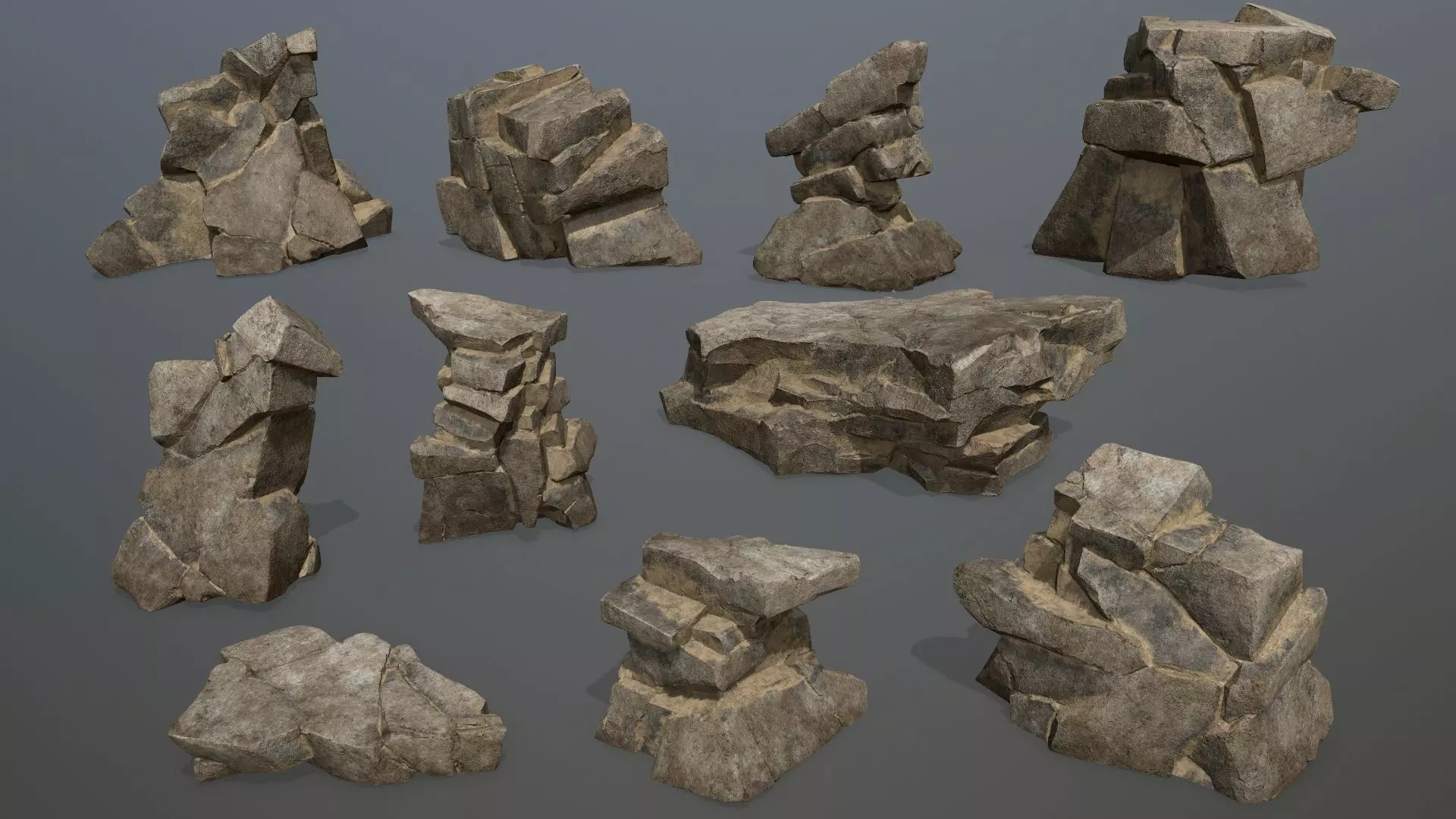 desert rock set Low-poly 3D model_0
