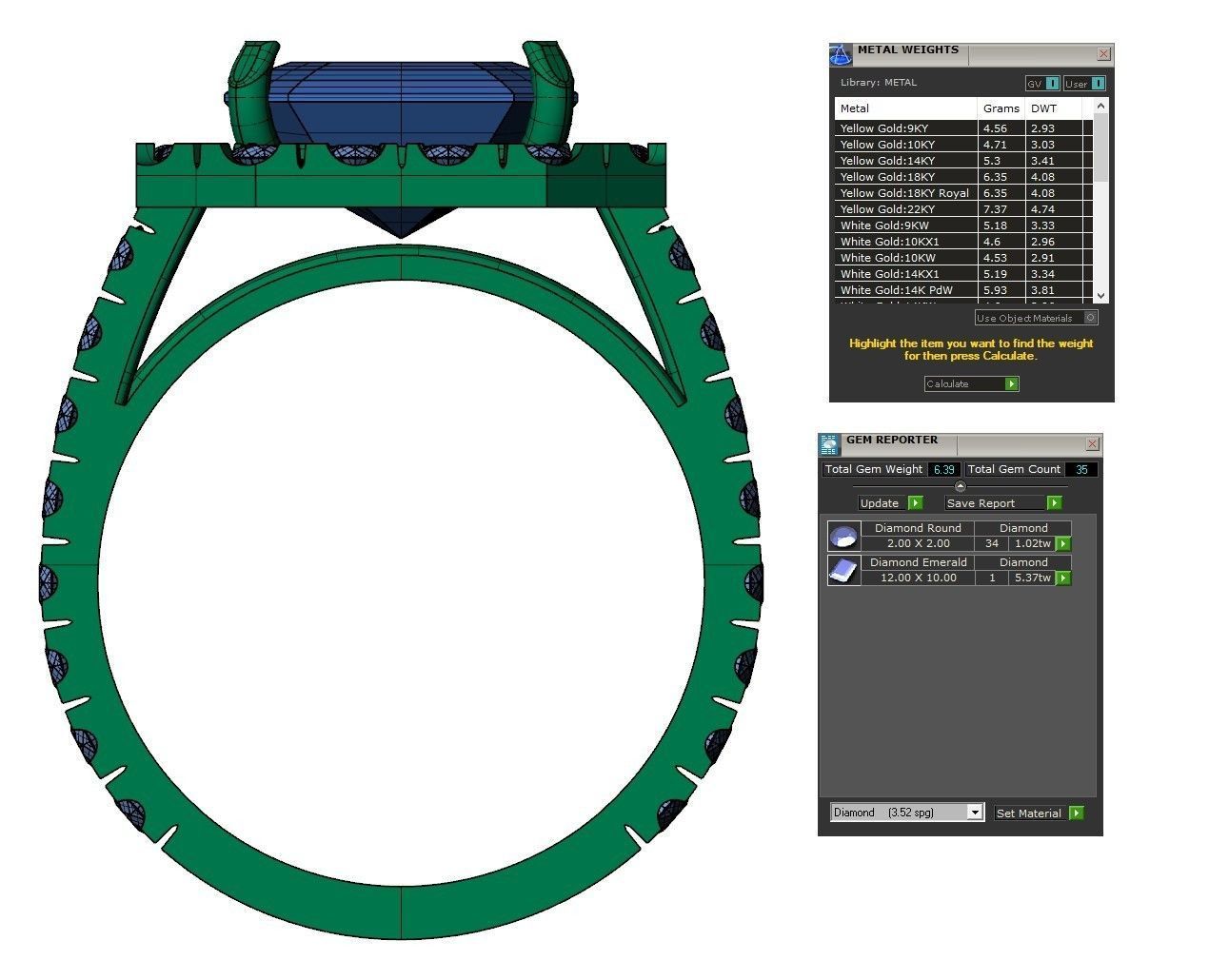 Ring with diamonds and emerald 3D print model_7