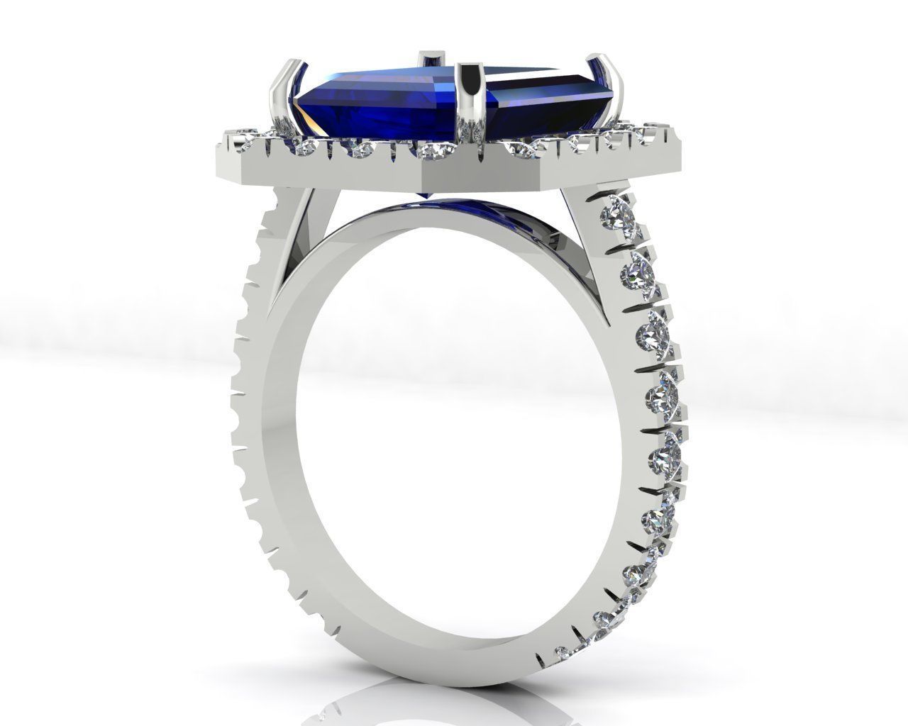 Ring with diamonds and emerald 3D print model_2
