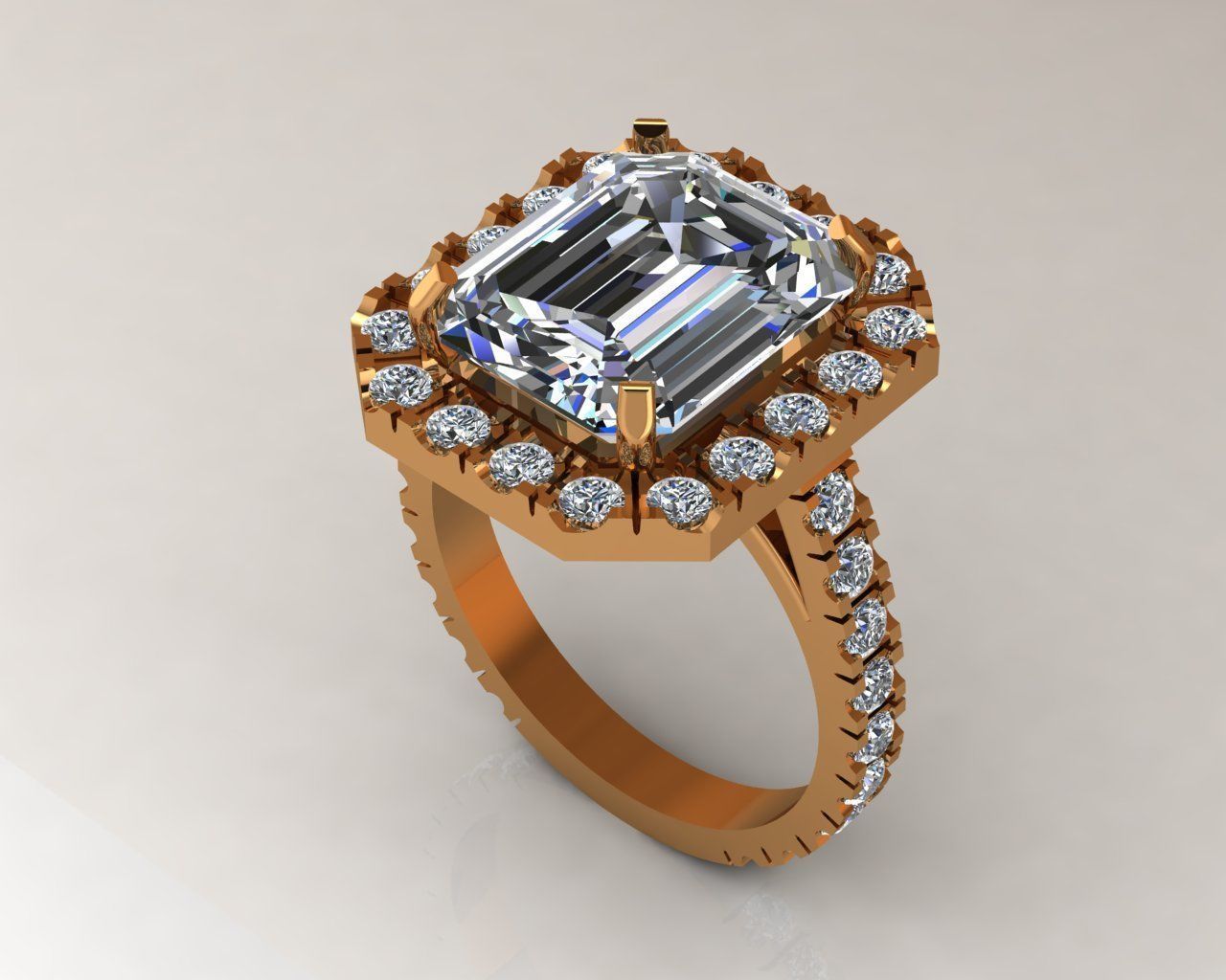 Ring with diamonds and emerald 3D print model_4