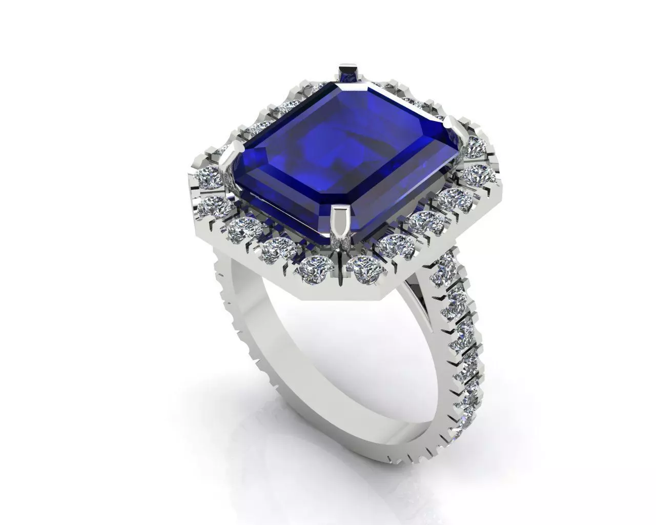 Ring with diamonds and emerald 3D print model_0