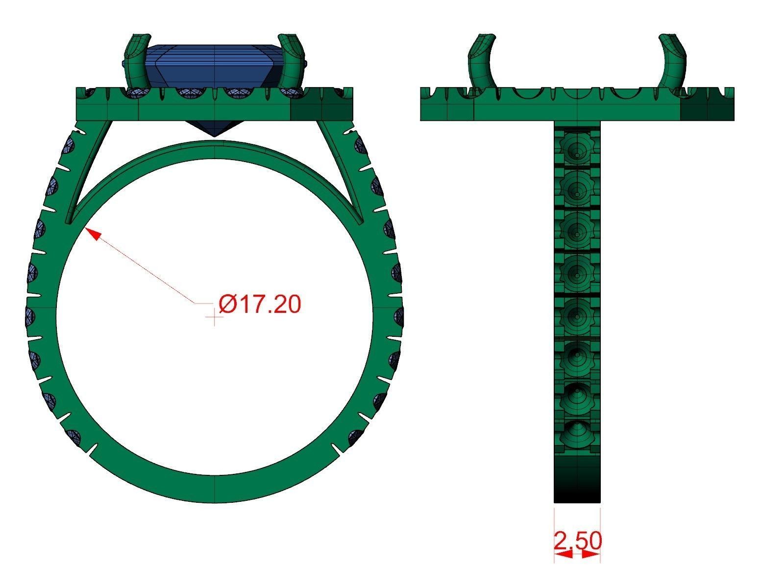 Ring with diamonds and emerald 3D print model_6