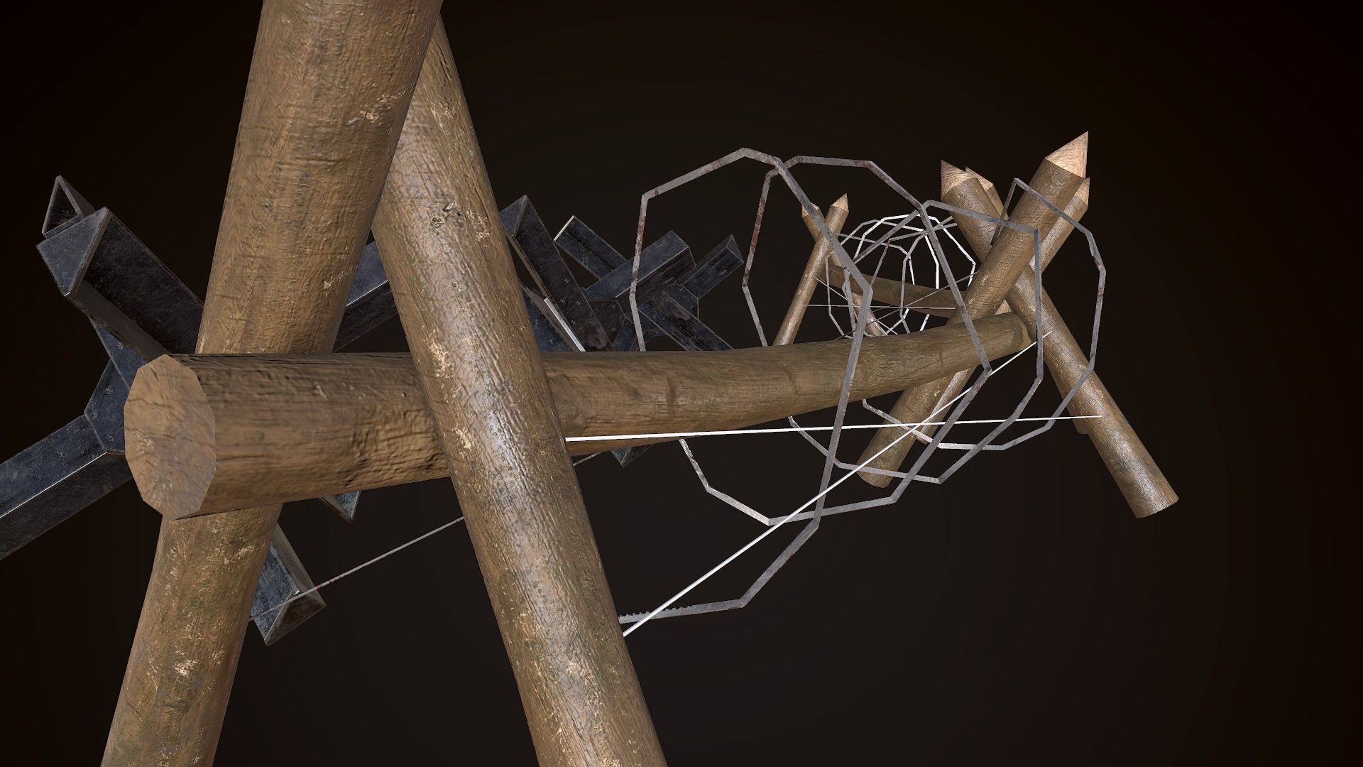 Hedgehog Antitank and barbed wire PBR Low-poly 3D model_4