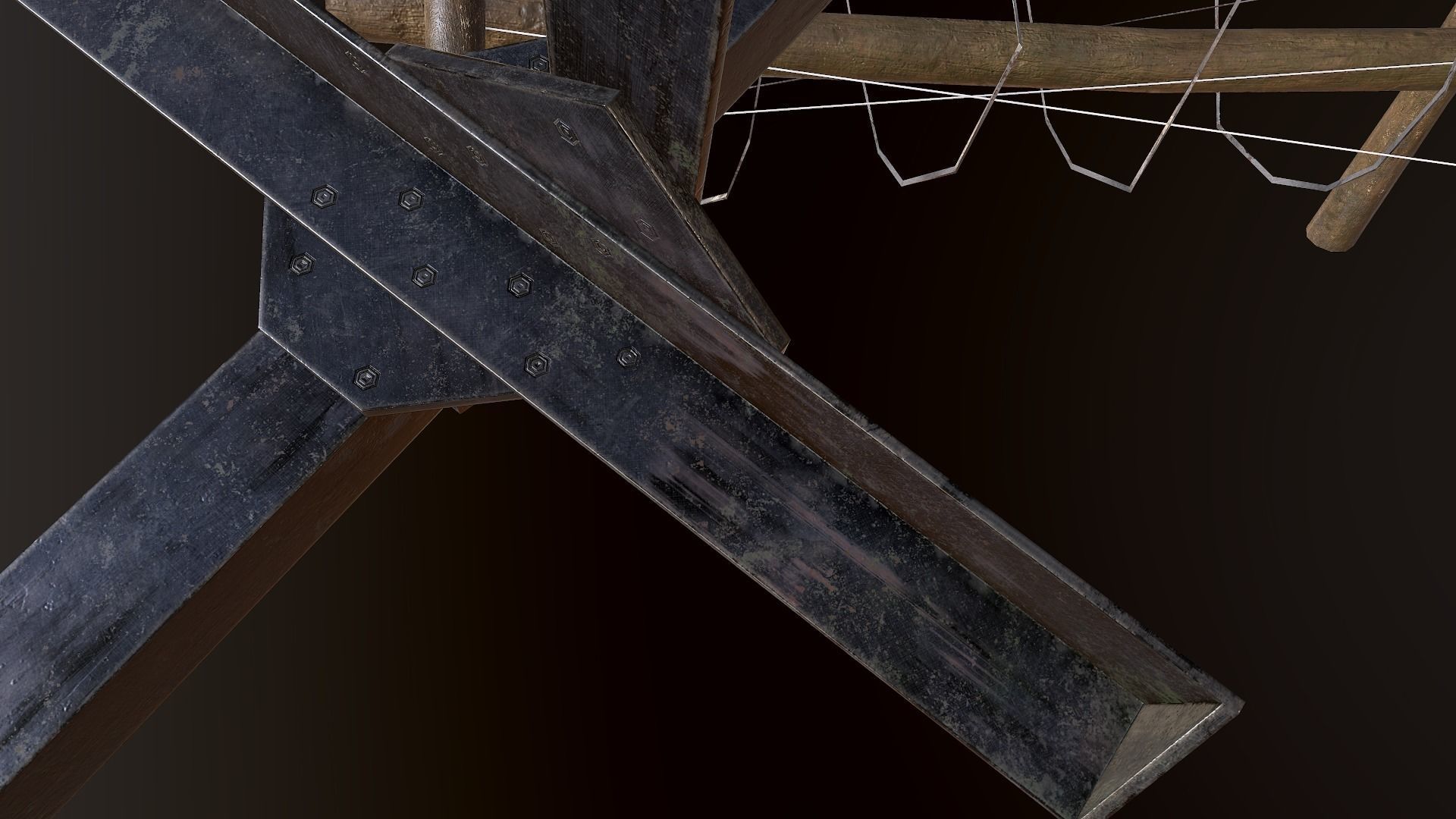 Hedgehog Antitank and barbed wire PBR Low-poly 3D model_5