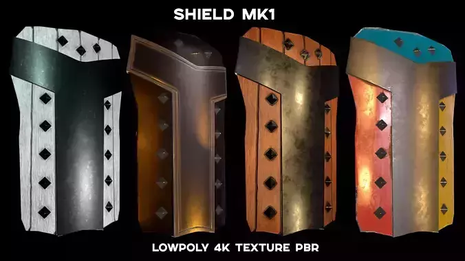 Shield low-poly PBR golden