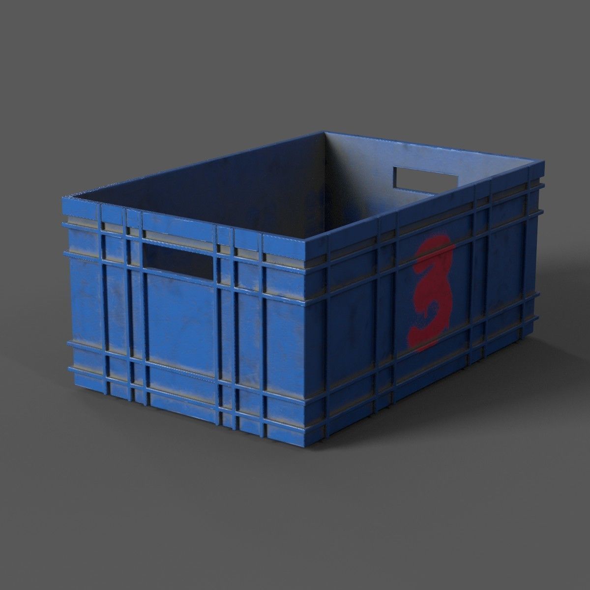 low-poly box crate with number Low-poly 3D model_1