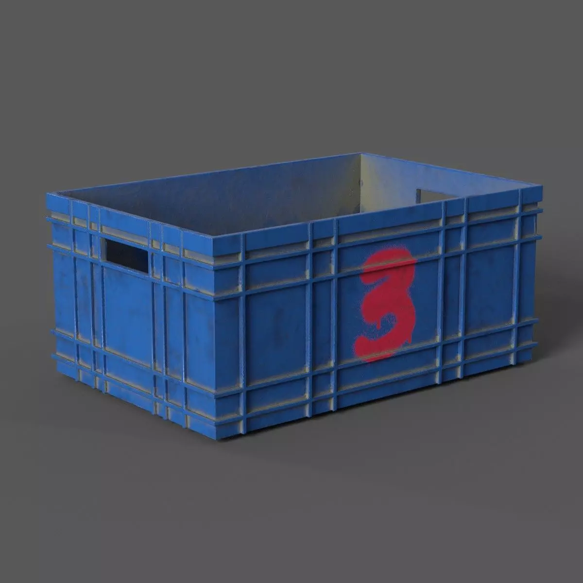 low-poly box crate with number Low-poly 3D model_0