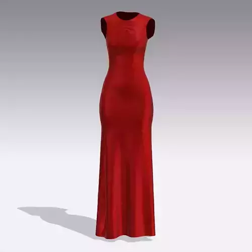 DRESS RED SATIN LONG MODERN FASHION STYLE LOOK WOMAN