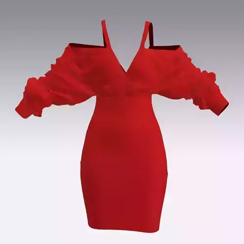 WOMAN LITTLE DRESS V NECKLINE SATIN RED LOOK DRAPED SLEVEE