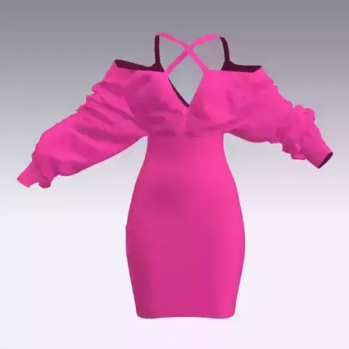 WOMAN LITTLE DRESS NECKLINE SATIN PINK LOOK DRAPED SLEVEE