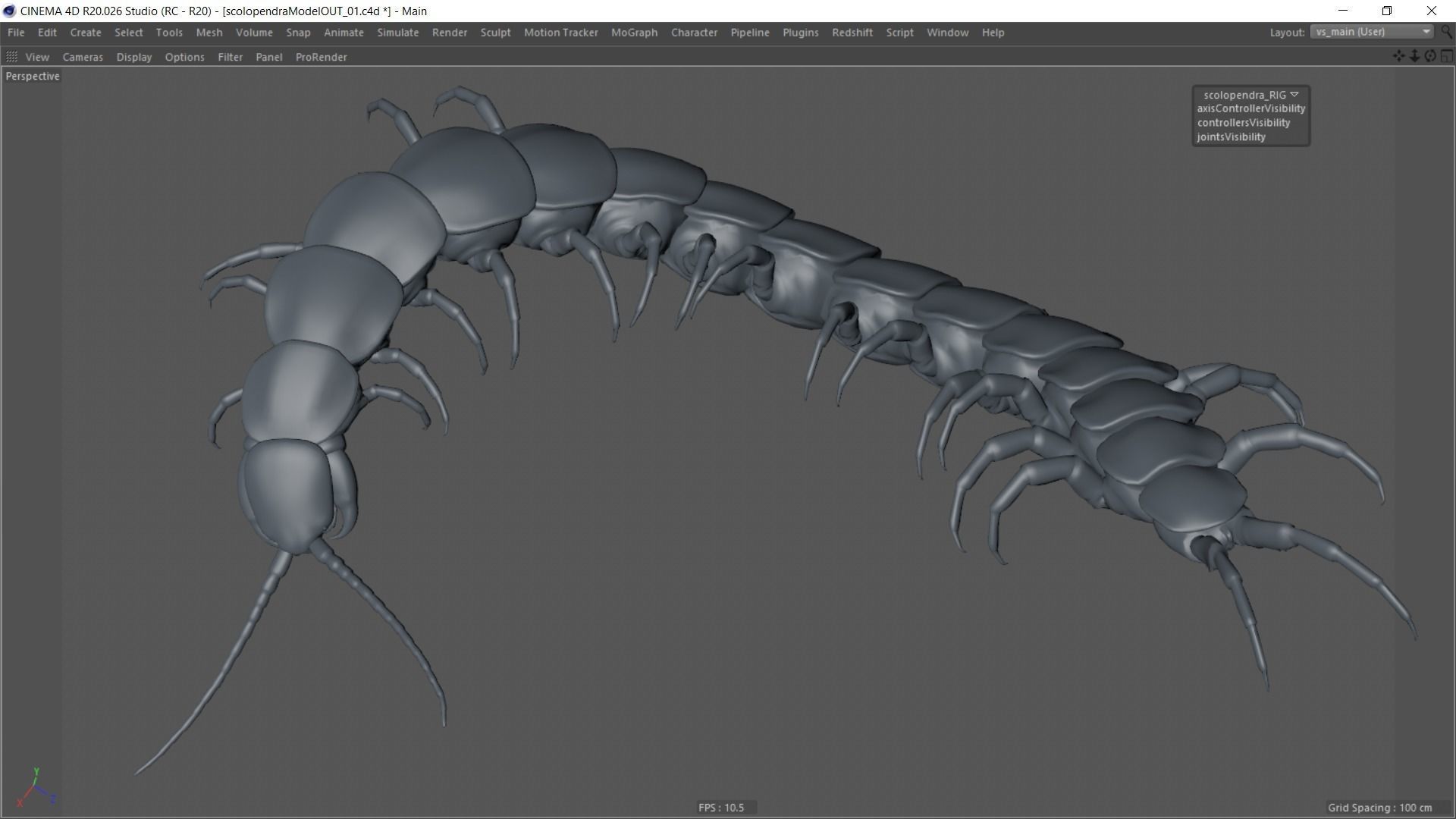 Scolopendra gigantea rigged and animated for Cinema 4d Low-poly 3D model_9