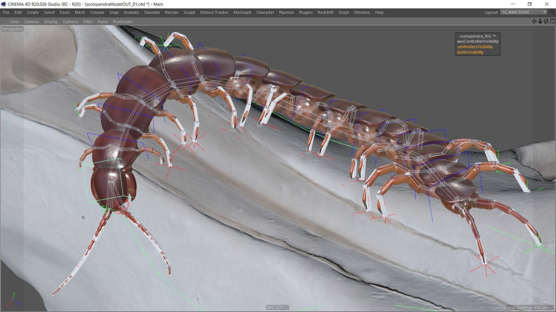 Scolopendra gigantea rigged and animated for Cinema 4d Low-poly 3D model_8