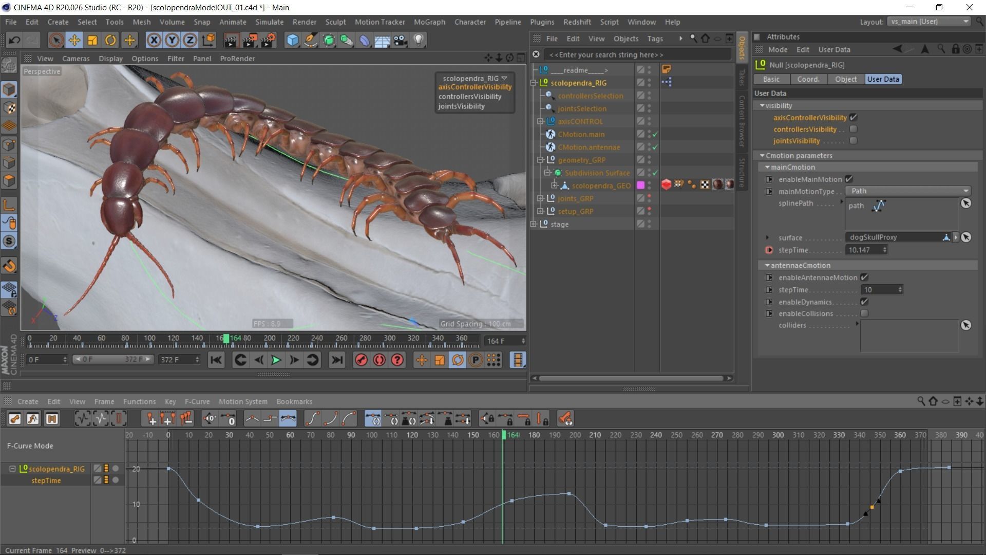 Scolopendra gigantea rigged and animated for Cinema 4d Low-poly 3D model_7