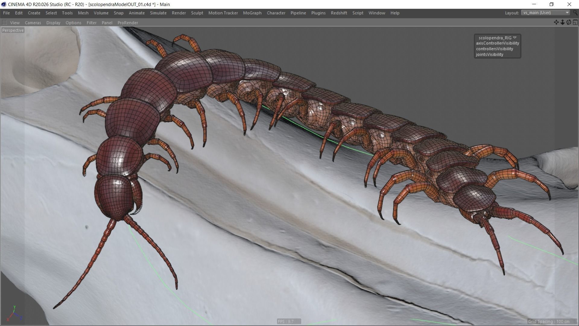 Scolopendra gigantea rigged and animated for Cinema 4d Low-poly 3D model_11