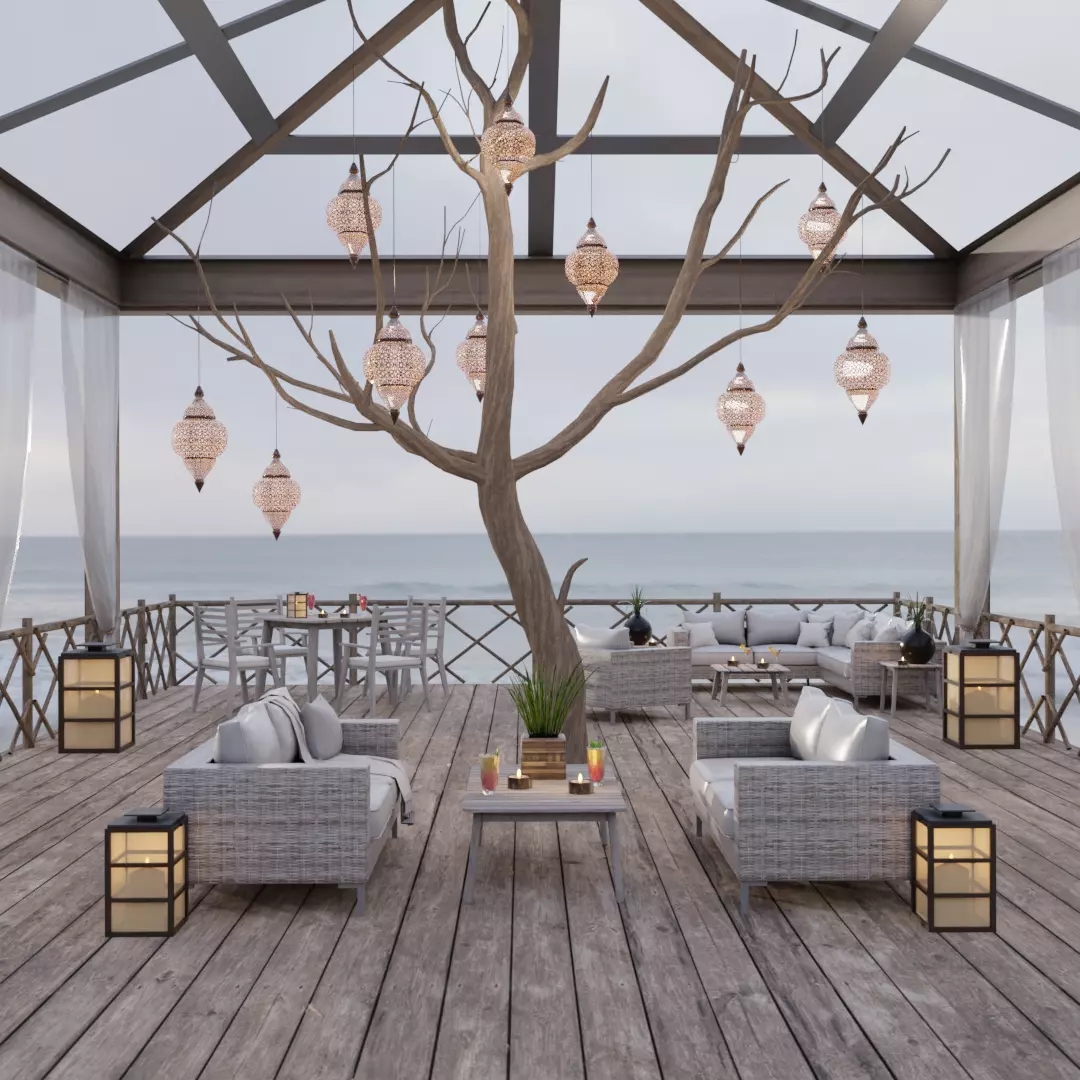 Beach Terrace Blender Scene - DAY 3D model_0