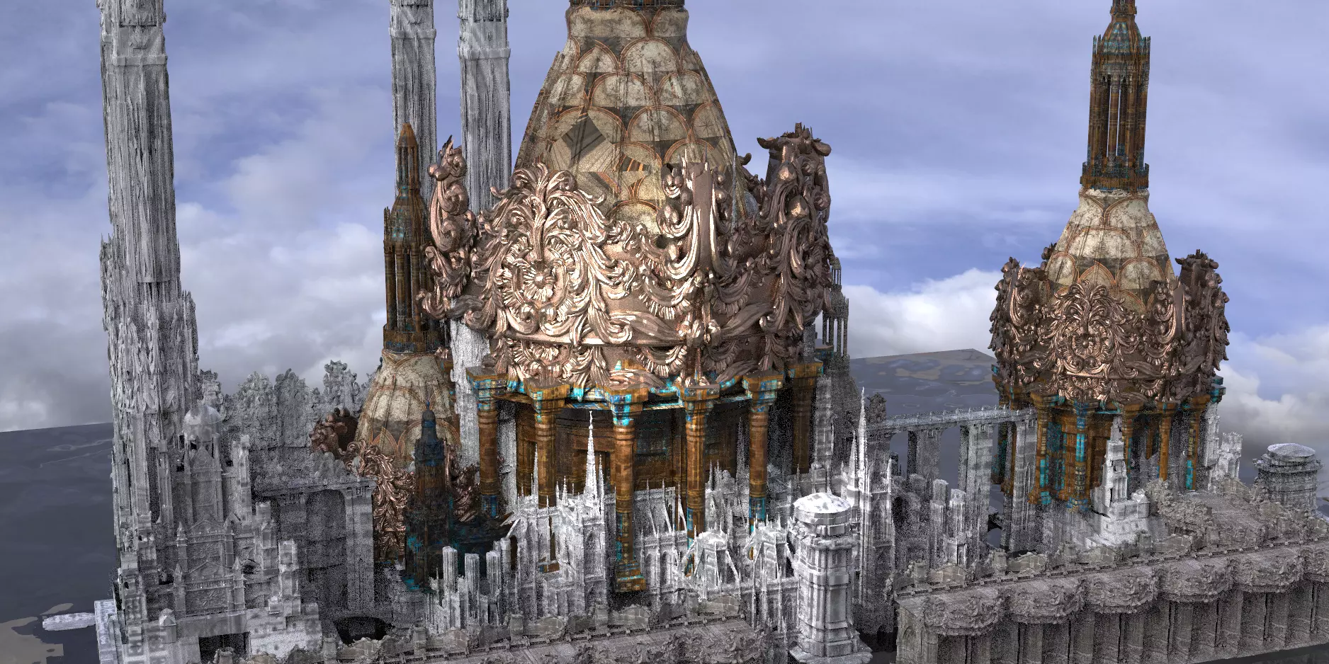 Ancient India Palace Mega structures Golden 3D model