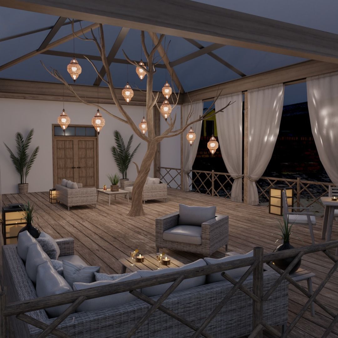 Beach Terrace Blender Scene - EVENING 3D model_3