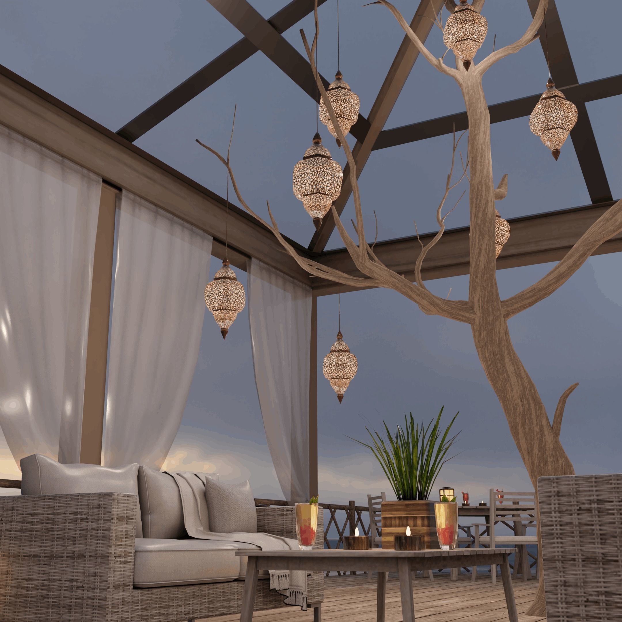 Beach Terrace Blender Scene - EVENING 3D model_4