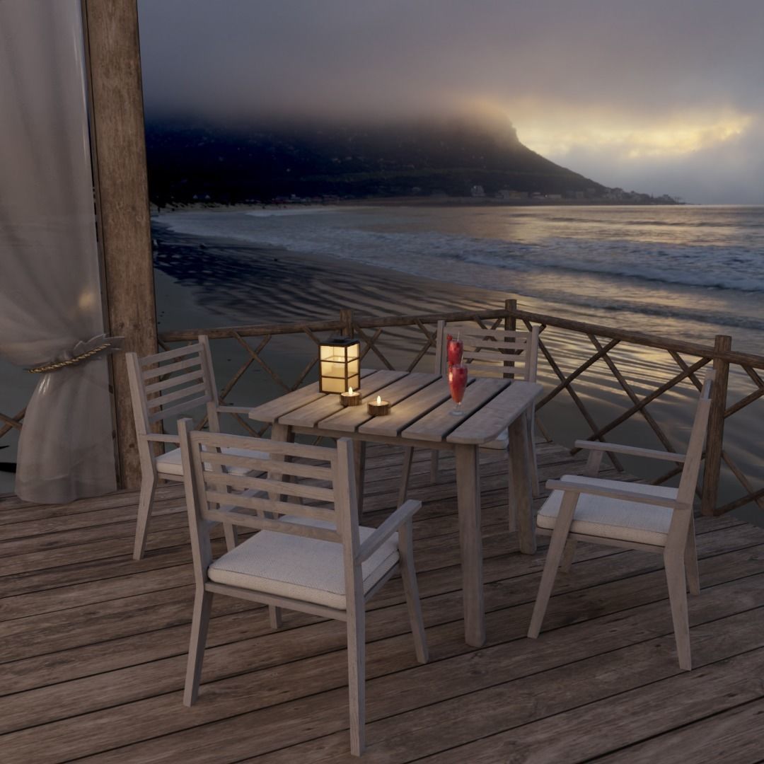 Beach Terrace Blender Scene - EVENING 3D model_2