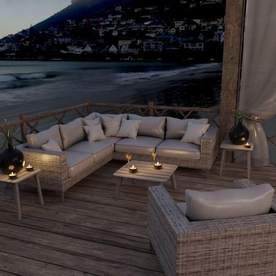Beach Terrace Blender Scene - EVENING 3D model_1