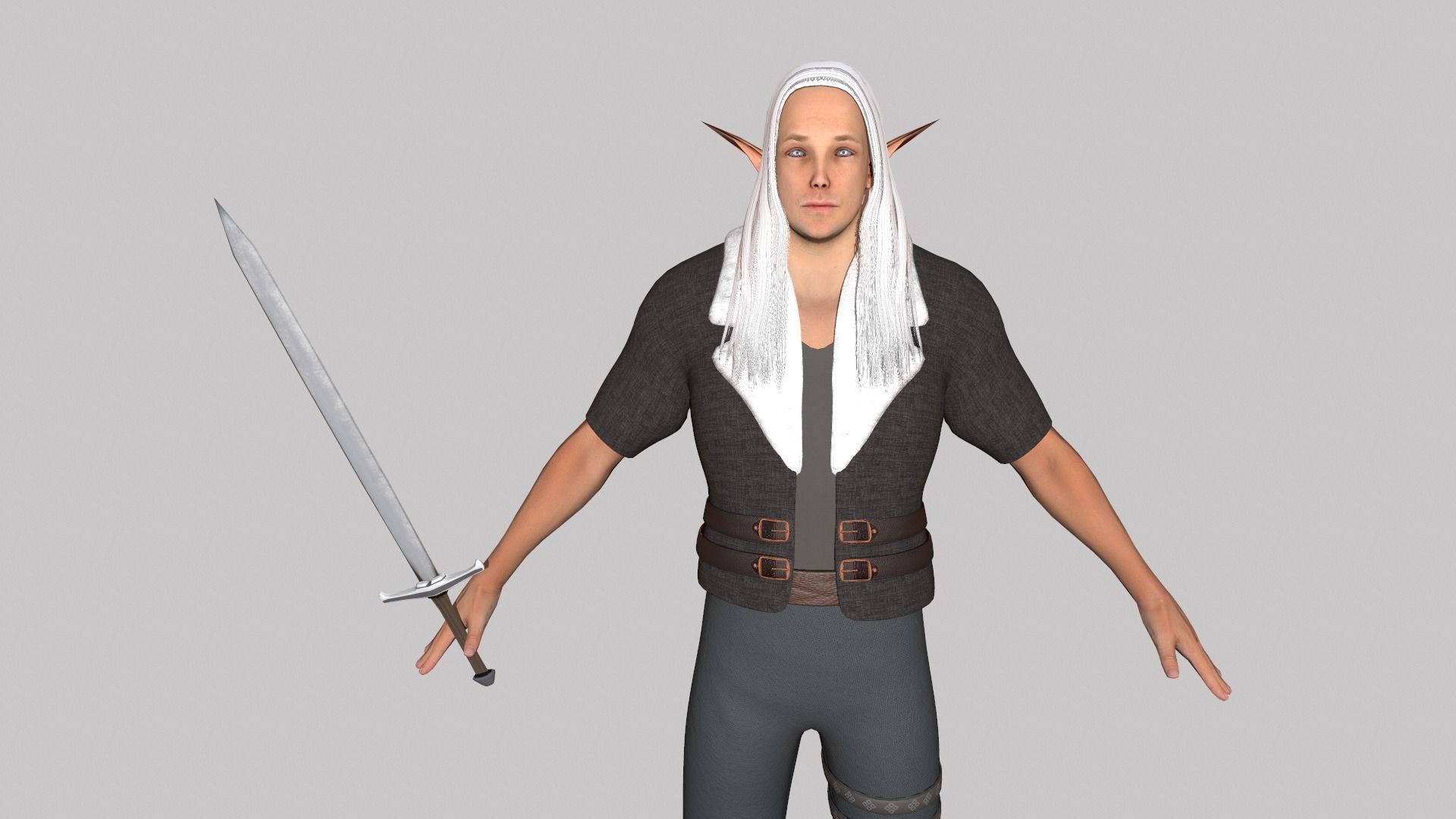 Elf hunter Low-poly 3D model_5