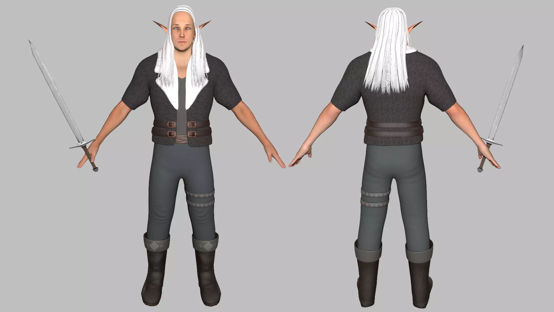 Elf hunter Low-poly 3D model_0