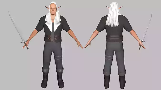 Elf hunter Low-poly 3D model