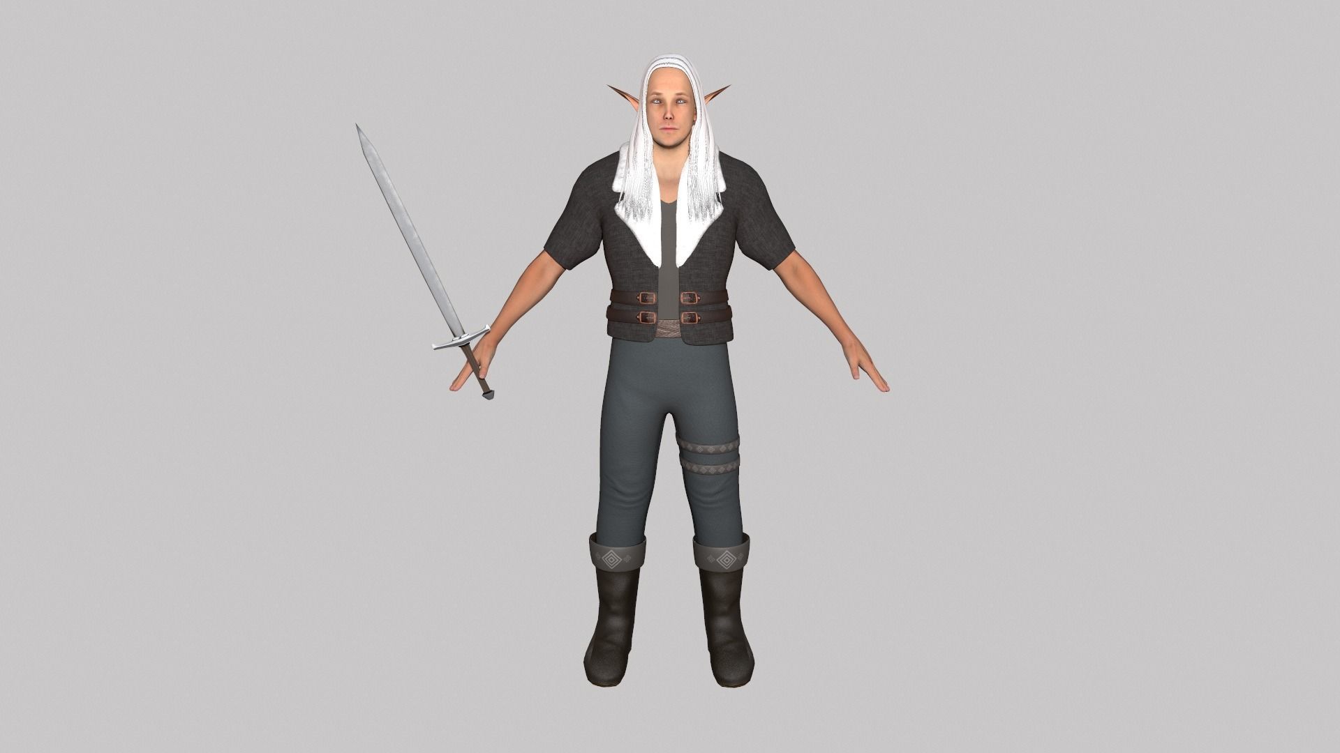 Elf hunter Low-poly 3D model_6