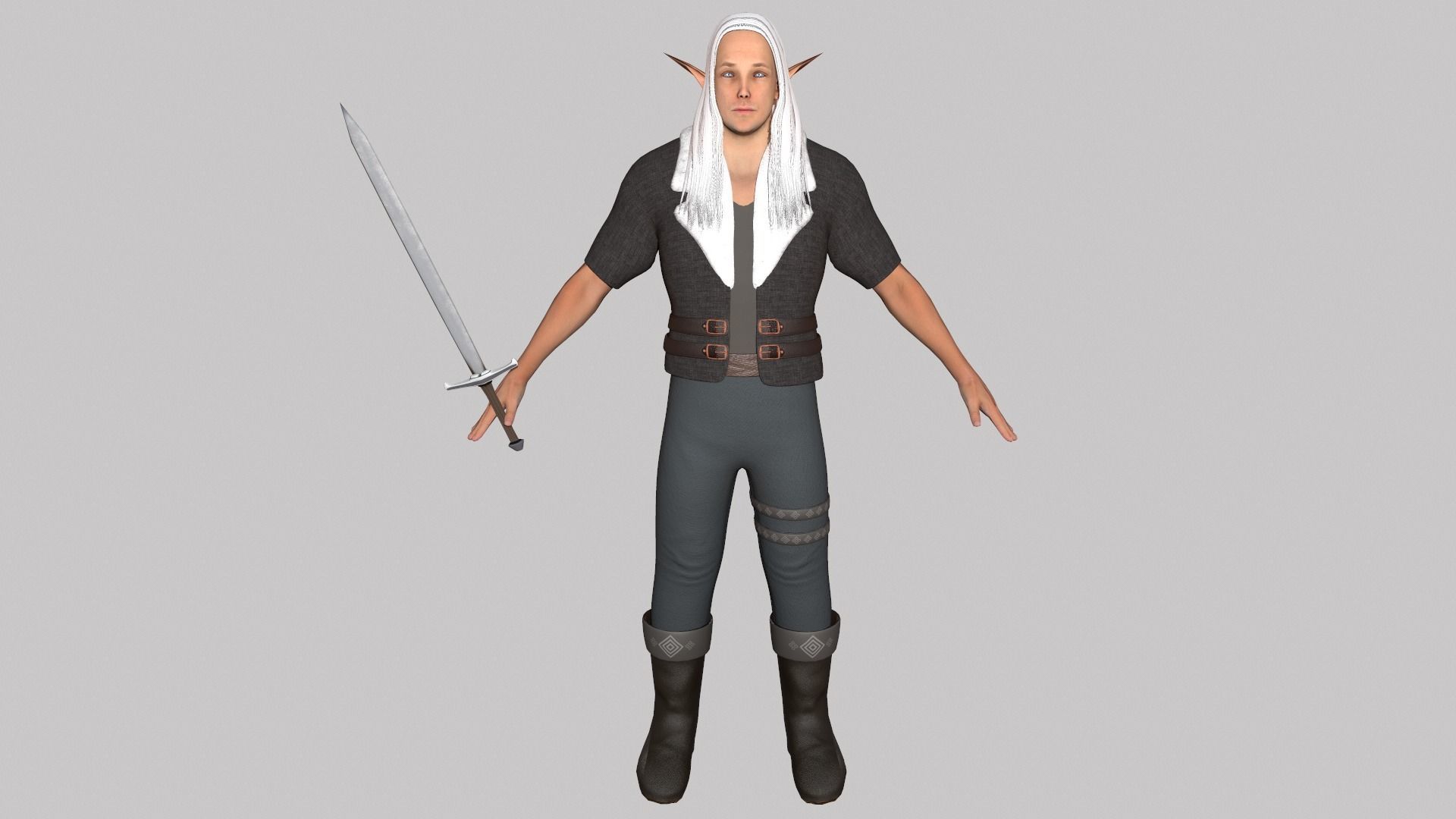 Elf hunter Low-poly 3D model_3
