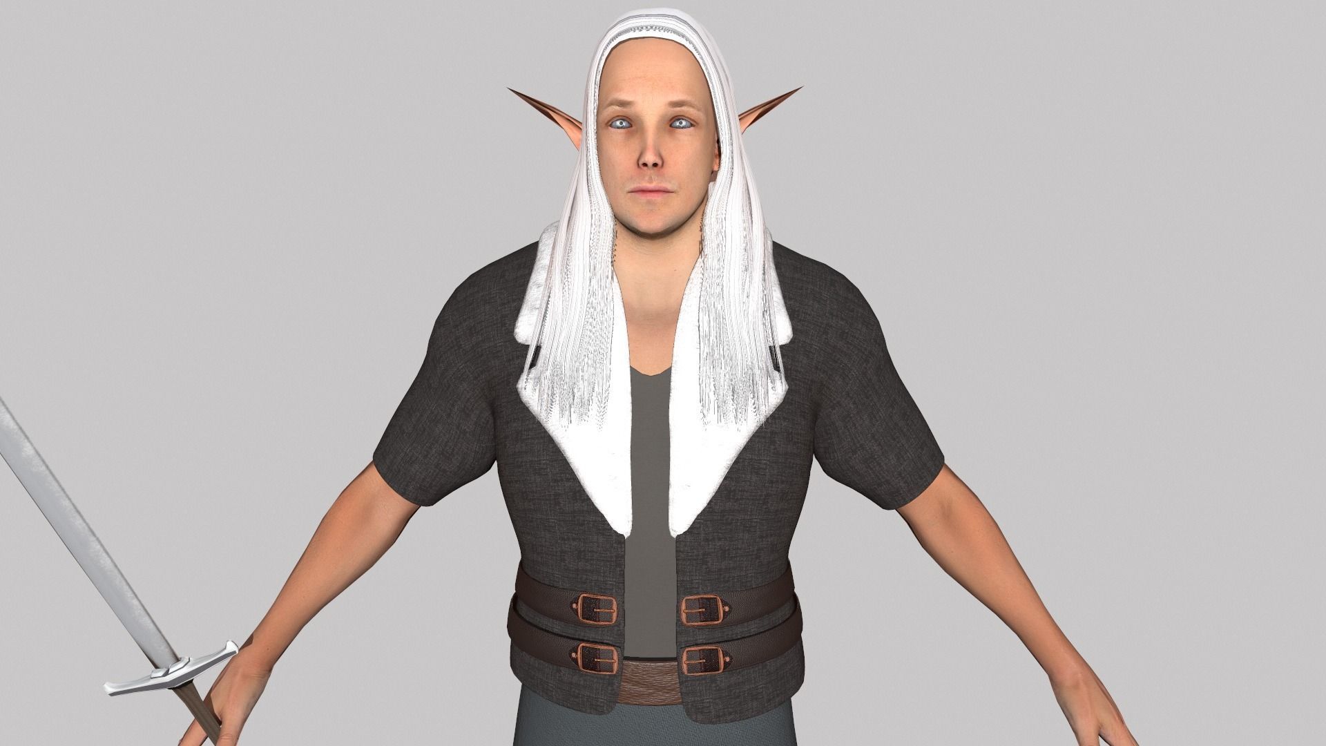 Elf hunter Low-poly 3D model_2