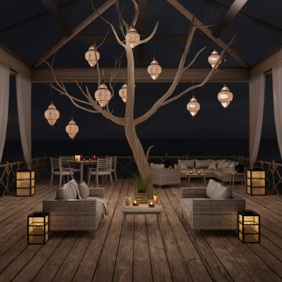 Beach Terrace Blender Scene - NIGHT 3D model_0