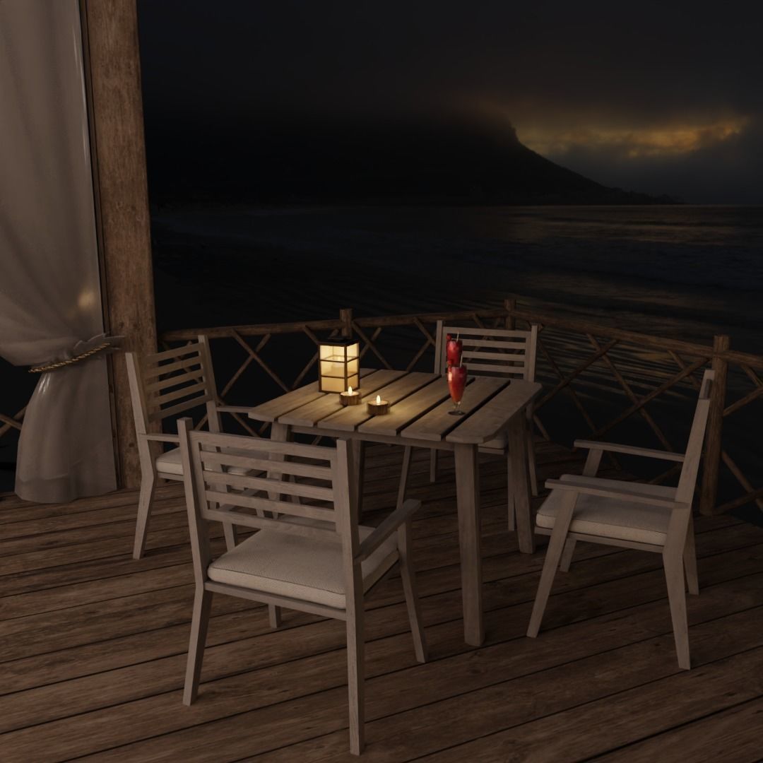 Beach Terrace Blender Scene - NIGHT 3D model_2