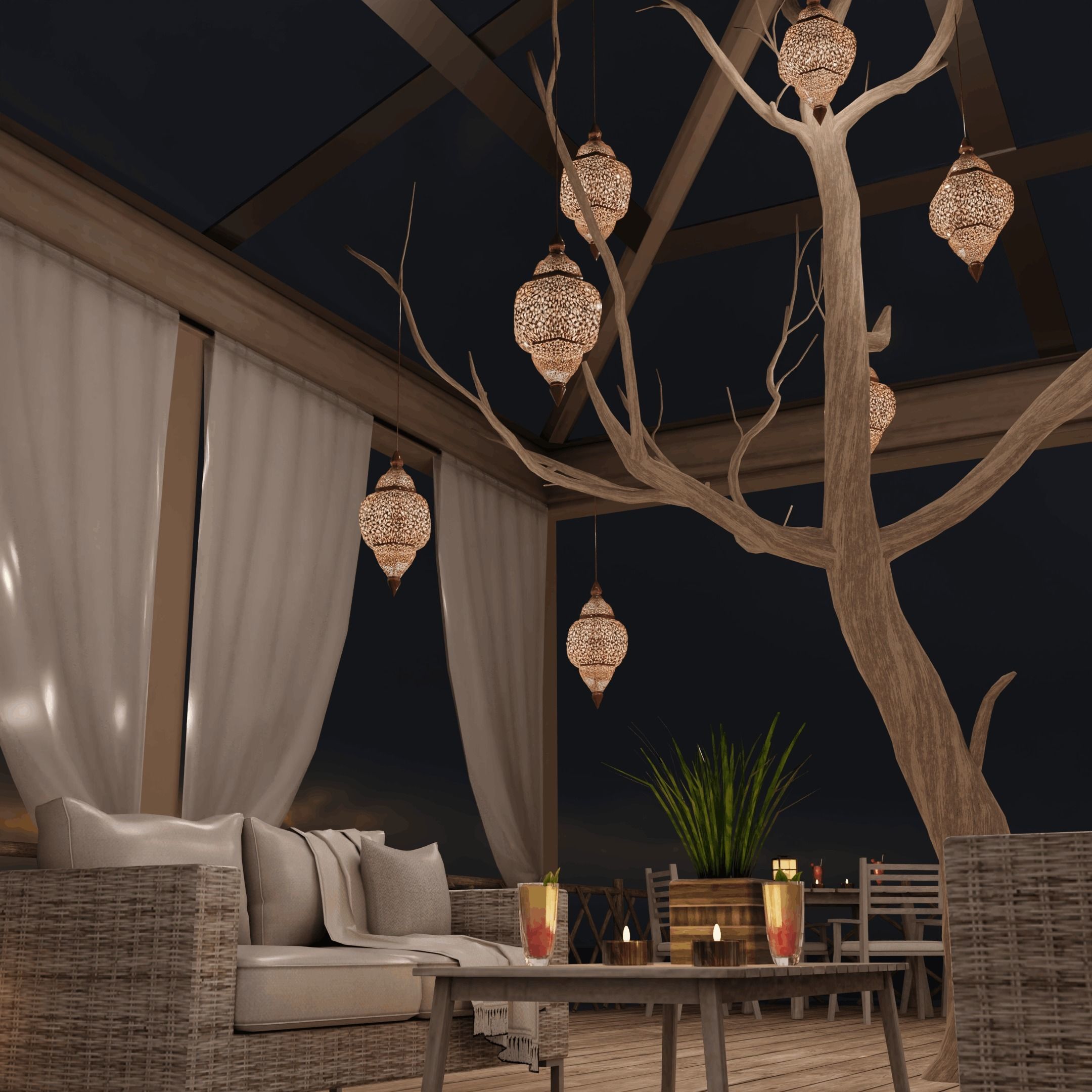 Beach Terrace Blender Scene - NIGHT 3D model_4