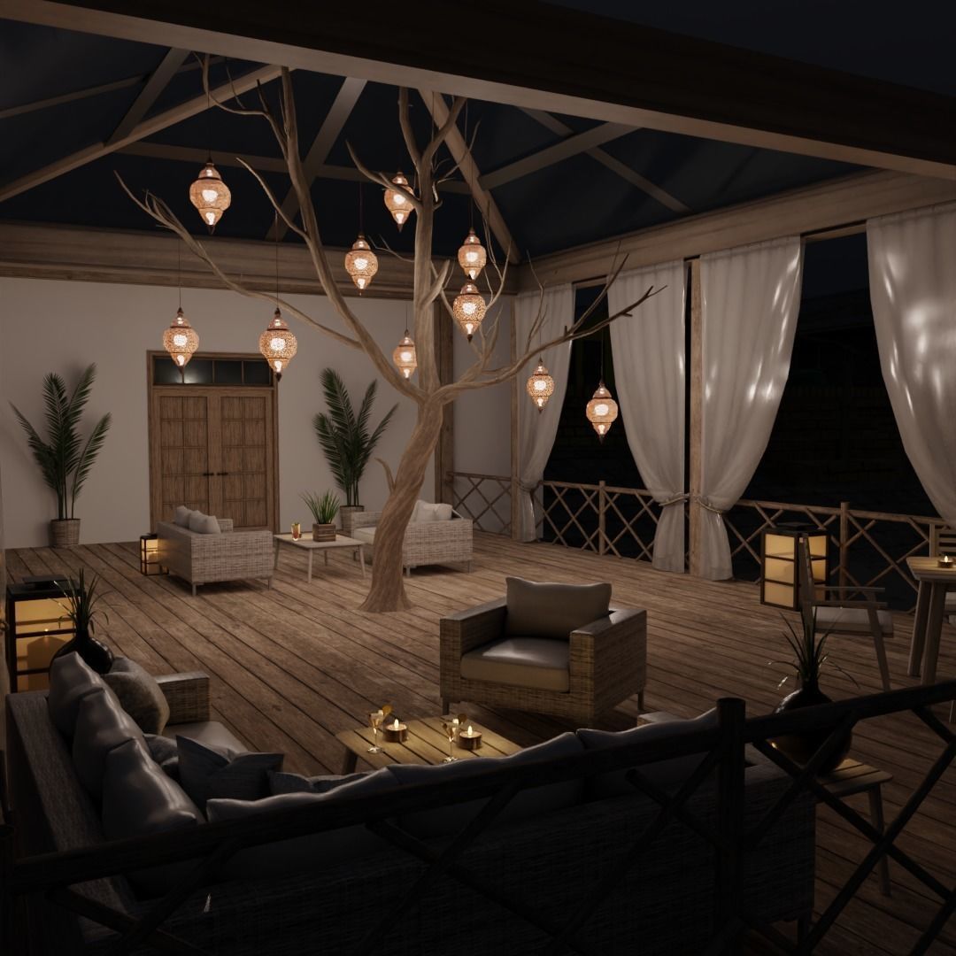 Beach Terrace Blender Scene - NIGHT 3D model_3