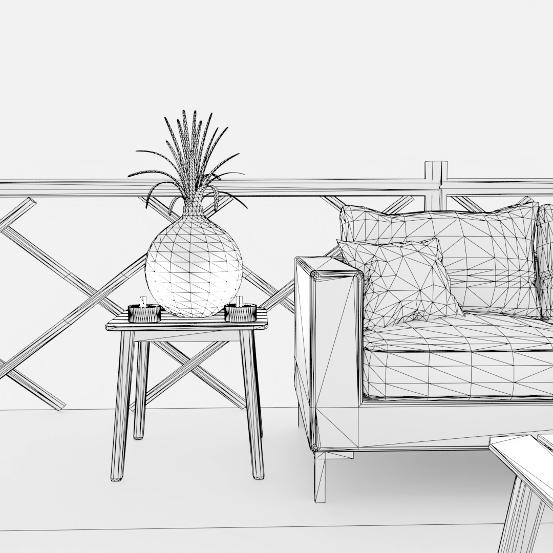 Beach Terrace Blender Scene - NIGHT 3D model_5