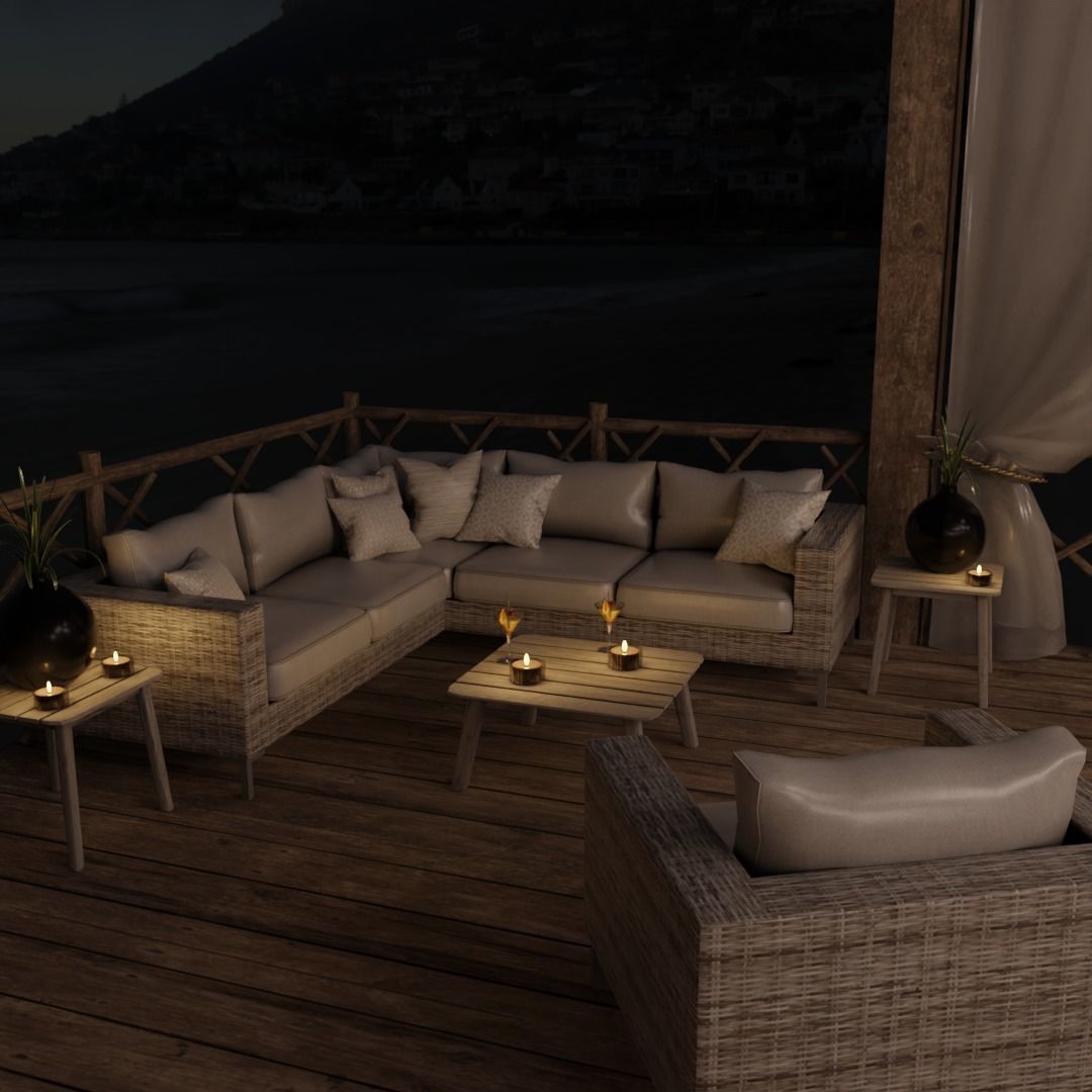 Beach Terrace Blender Scene - NIGHT 3D model_1