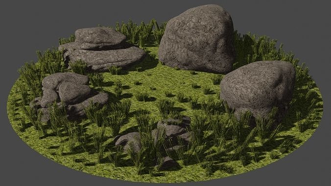 Glade with stones Low-poly 3D model