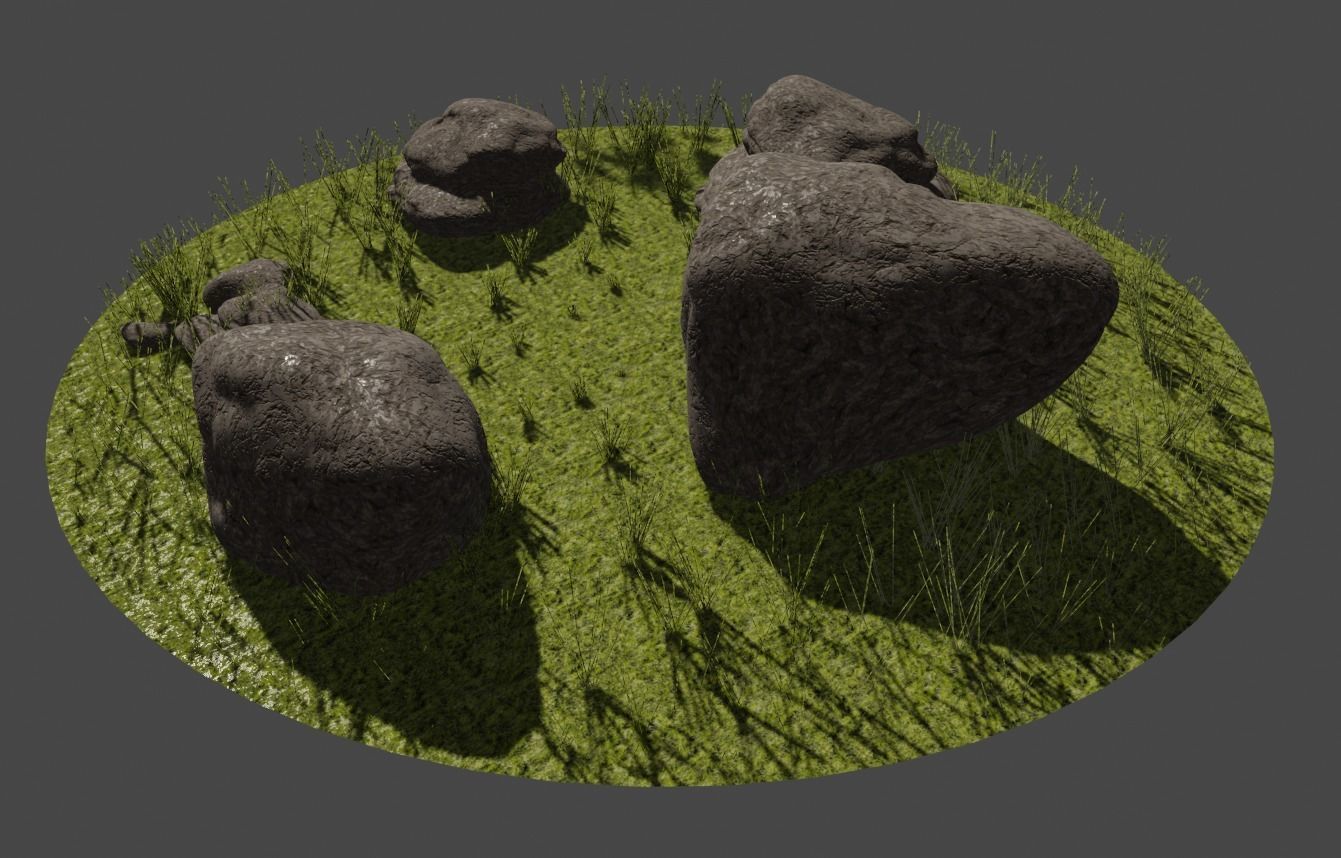 Glade with stones Low-poly 3D model_1