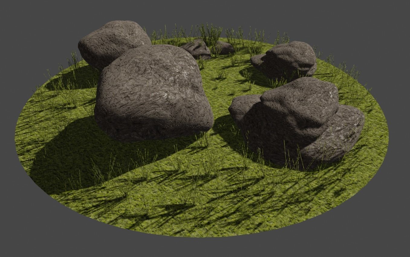 Glade with stones Low-poly 3D model_2