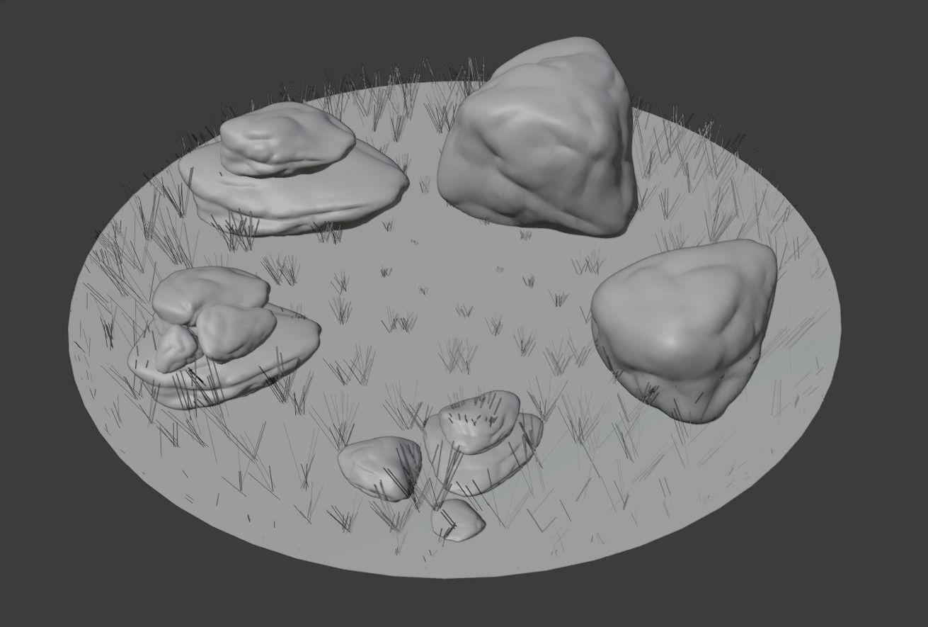 Glade with stones Low-poly 3D model_4