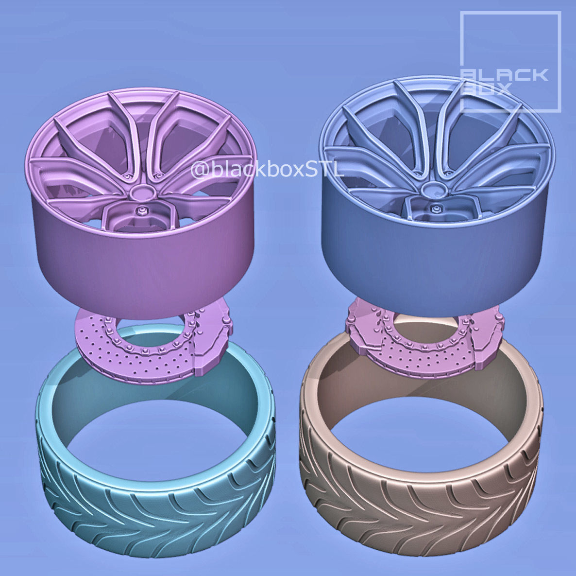 RMD Wheel Set front and rear for miniatures 1-24th 3D print model_4