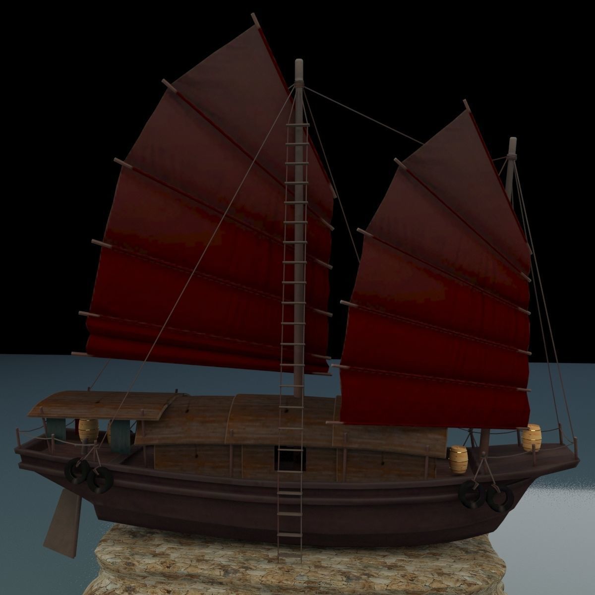 Chinese junk ship 3D model_3