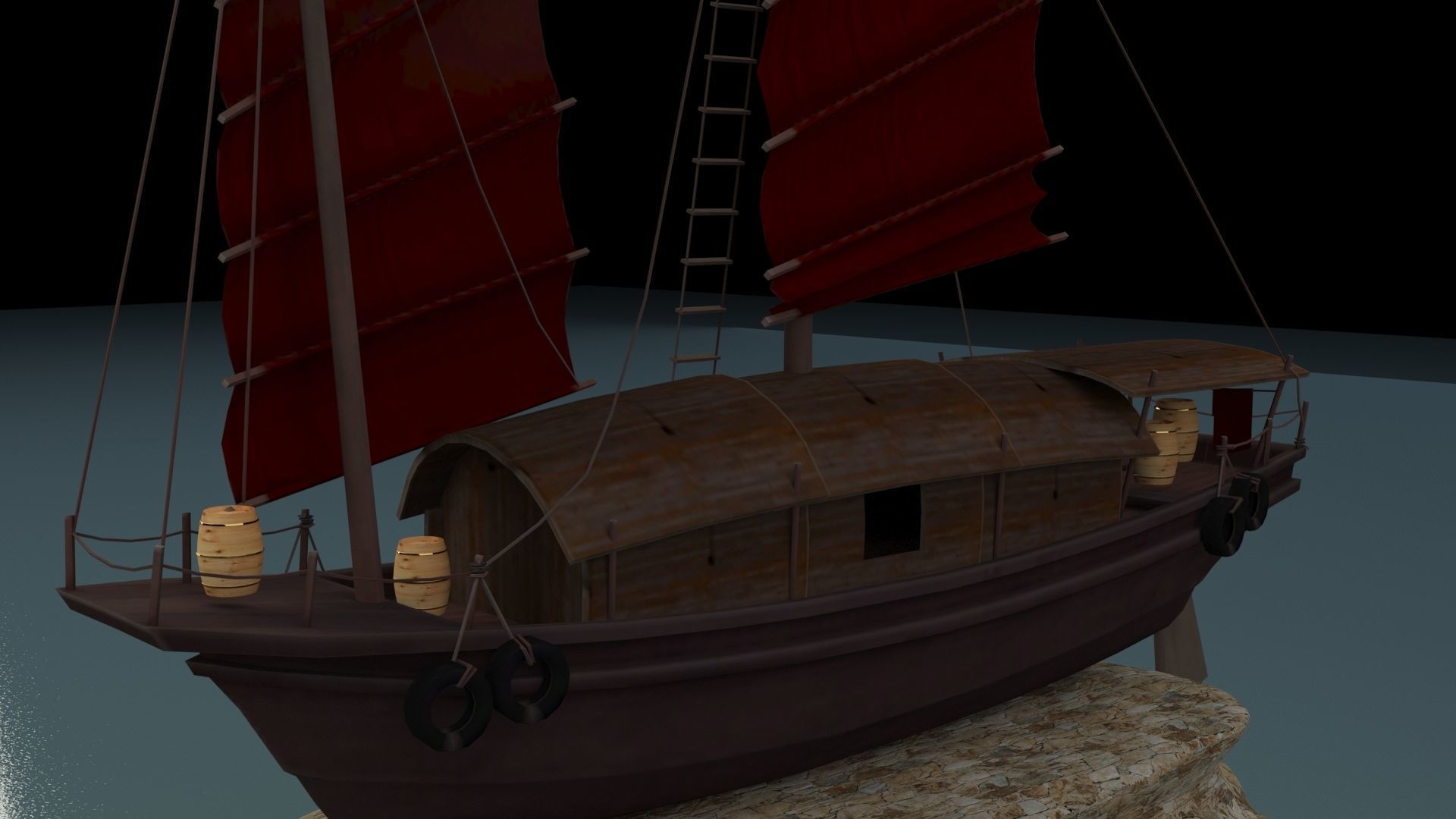 Chinese junk ship 3D model_5