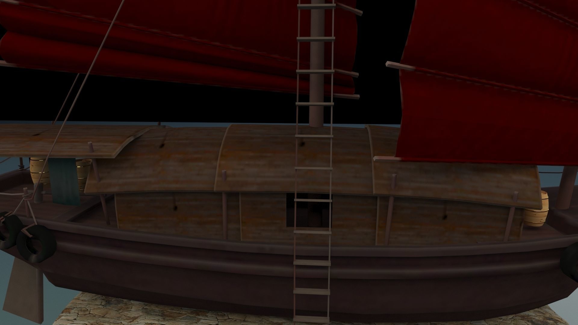 Chinese junk ship 3D model_4