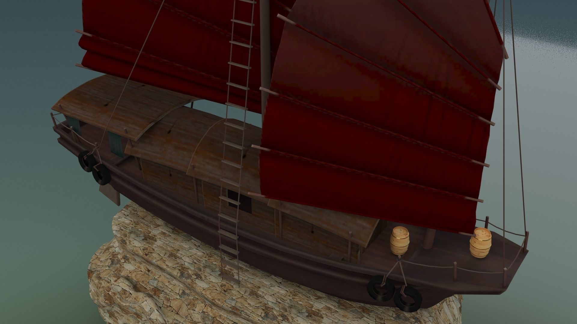 Chinese junk ship 3D model_6