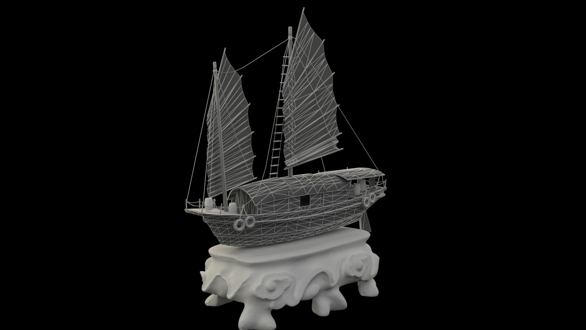 Chinese junk ship 3D model_2