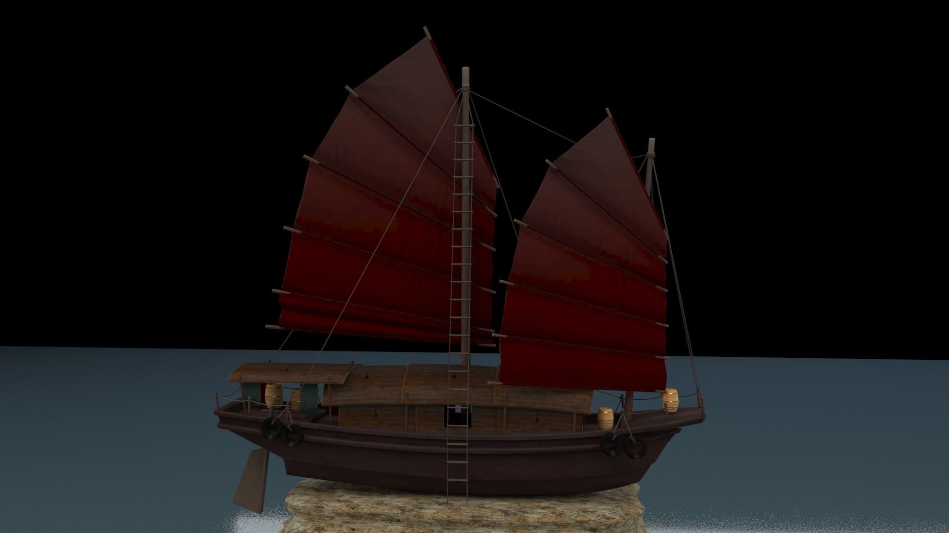 Chinese junk ship 3D model_1