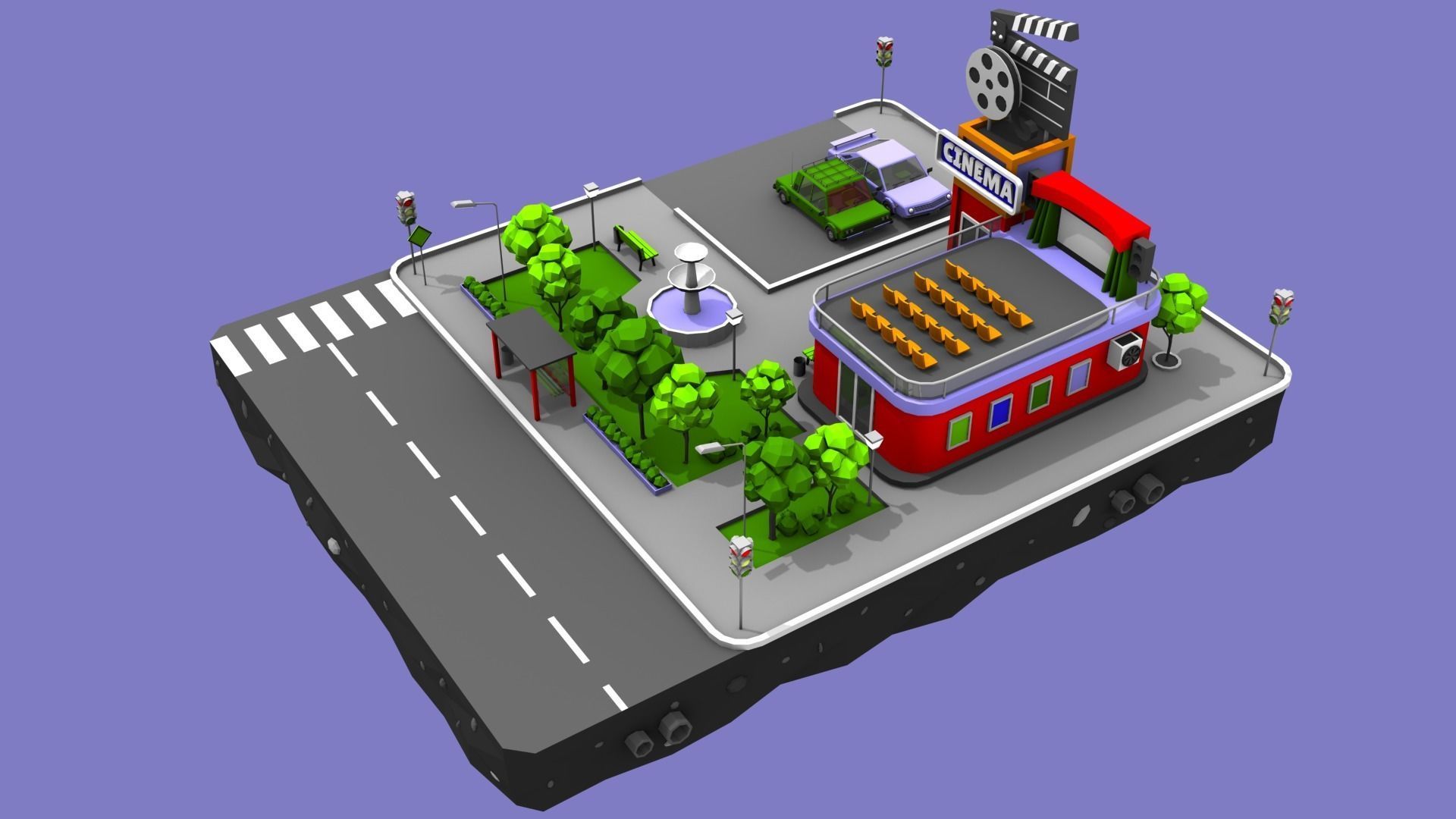 Cartoon Low Poly City - 9 Blocks Low-poly 3D model_6