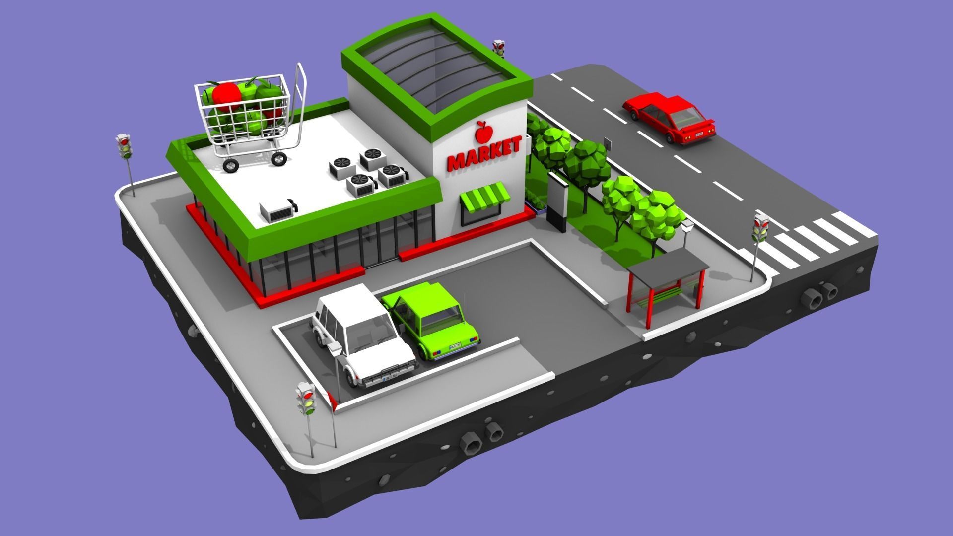 Cartoon Low Poly City - 9 Blocks Low-poly 3D model_12