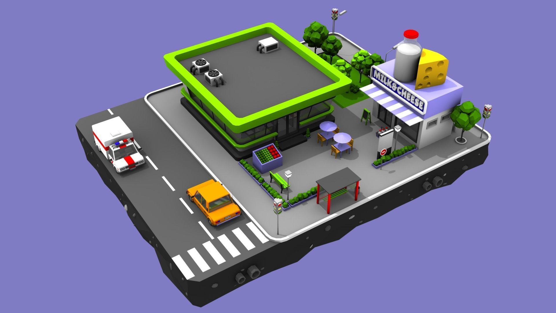 Cartoon Low Poly City - 9 Blocks Low-poly 3D model_14